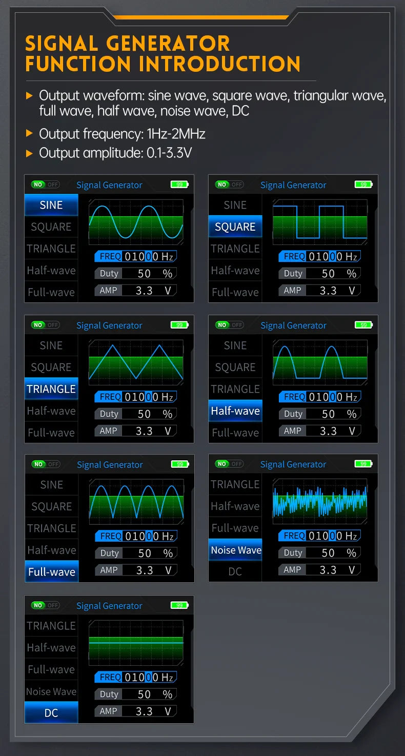 2C23T 3IN1 Dual Channel Digital Oscilloscope Multimeter + Function Signal Generator