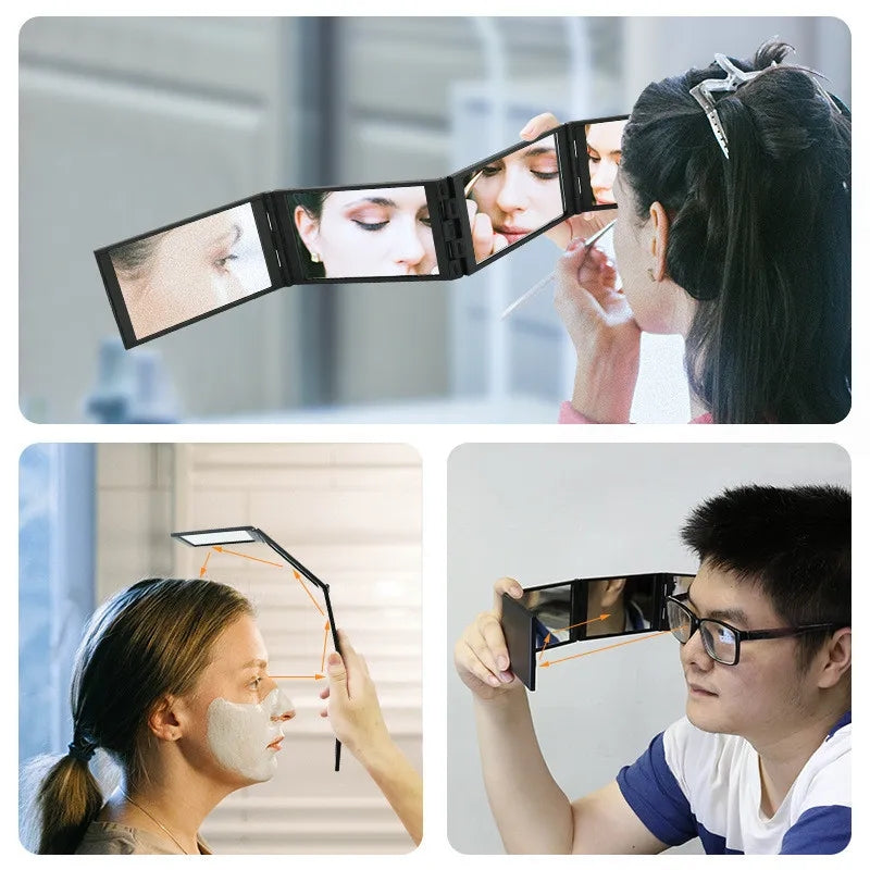 4 Panel Expandable Mirror,360 Degree Foldable Makeup Mirror Multifunction Portable for Hair Cuting,Styling,Grooming
